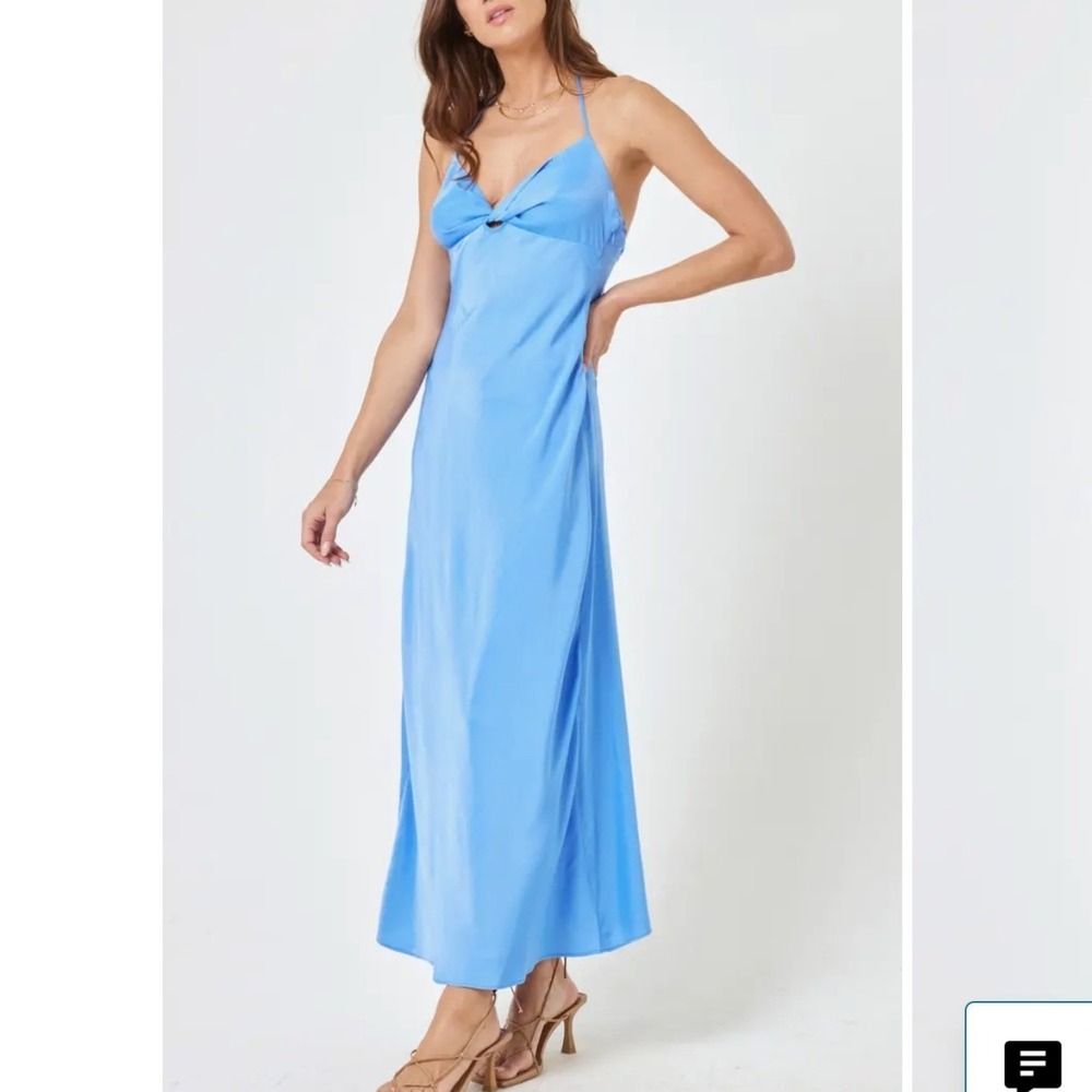 LSPACE Maya Cover-Up‎ Dress Blue Halter Twist Front Midi Resortwear NEW Large